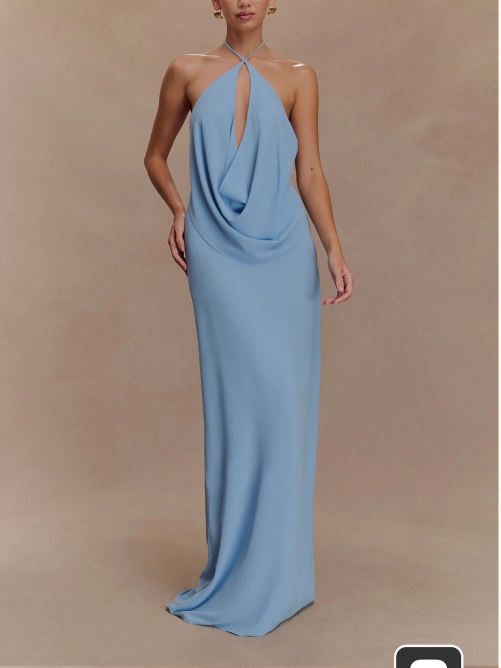 Meshki Powder Blue Backless Halter top and matching maxi skirt set